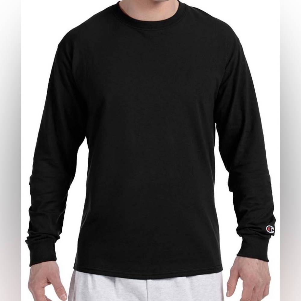 2 Champion Men's Black Long Sleeve Shirts 100% Cotton NWT New with Tags